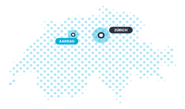 Karte zeigt Fahrschulregion in Zürich und Aargau, optimal für Fahrlehrgänge in der Schweiz.
